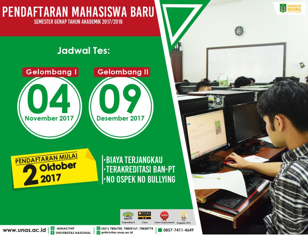 Pendaftaran Mahasiswa Baru Universitas Nasional Semester Genap 2017/2018