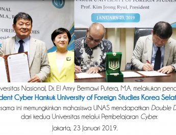 Rektor UNAS Menandatangani MoU dengan President Cyber Hankuk University of Foreign Studies Korea Selatan