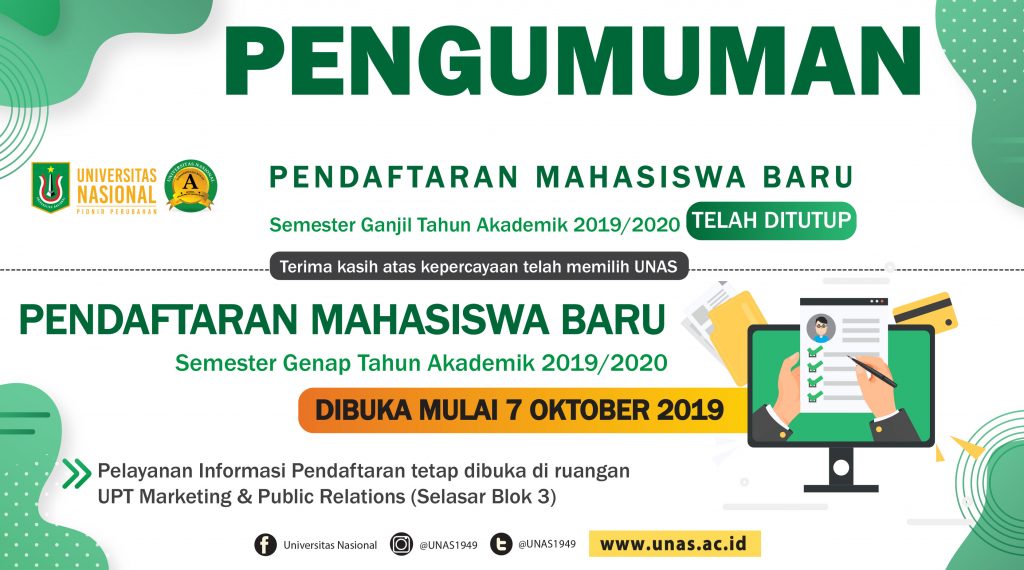 Pendaftaran MABA Semester Genap T.A. 2019/2020 Buka Mulai 7 Oktober 2019