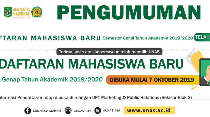 Pendaftaran MABA Semester Genap T.A. 2019/2020 Buka Mulai 7 Oktober 2019