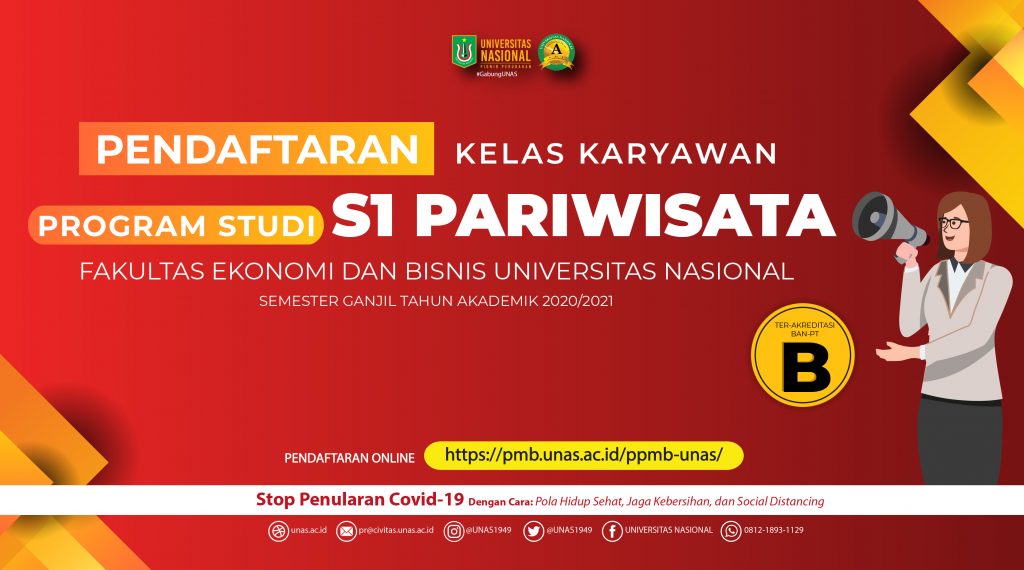 PENDAFTARAN KELAS KARYAWAN PROGRAM STUDI S1 PARIWISATA FAKULTAS EKONOMI DAN BISNIS SEMESTER GANJIL TAHUN AKADEMIK 2020/2021