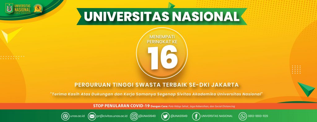 UNIVERSITAS NASIONAL MENEMPATI PERINGKAT KE 16 PERGURUAN TINGGI SWASTA TERBAIK SE-DKI JAKARTA