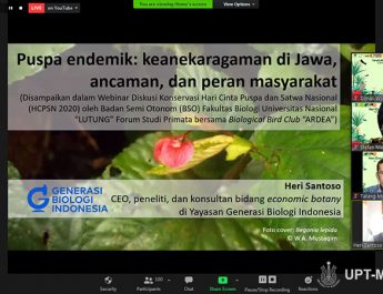 Presentasi materi oleh Botanist & CEO Yayasan Generasi Biologi Indonesia Heri Santoso dalam webinar Diskusi Konservasi dengan tema "Mencintai dan Melindungi Puspa & Satwa Sebagai Bagian dari Kita" pada Sabtu (7/11)