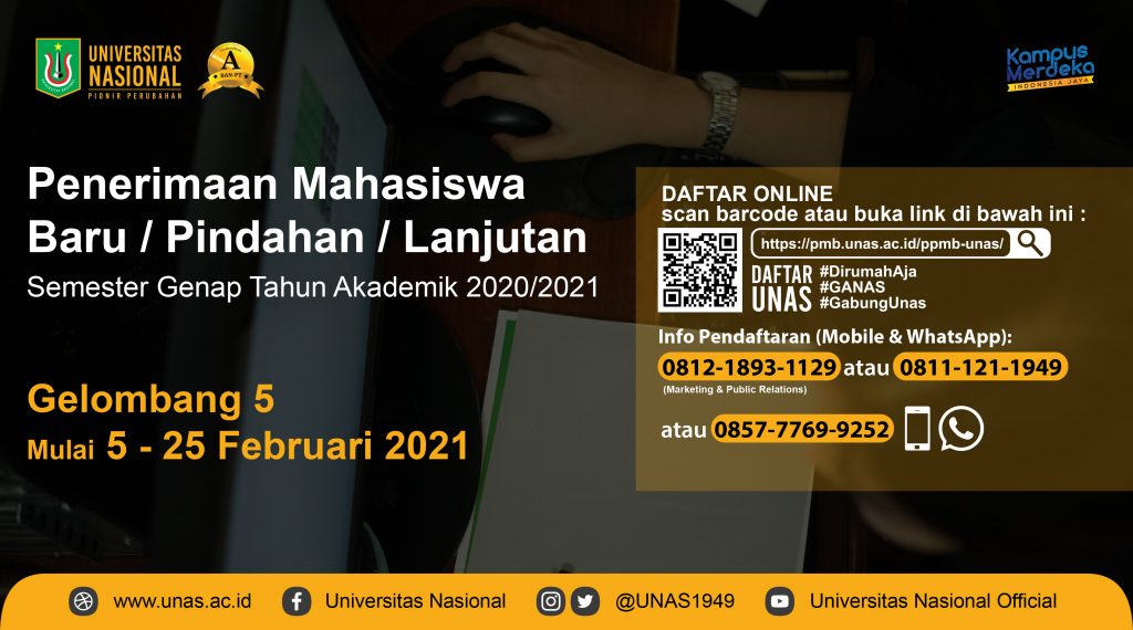 PENDAFTARAN MAHASISWA BARU UNAS SEMESTER GENAP TAHUN AKADEMIK 2020/2021 GELOMBANG 5