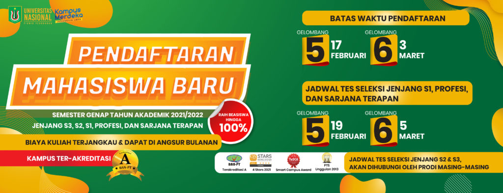 Pendaftaran Mahasiswa Baru UNAS Semester Genap Tahun Akademik 2021/2022 (Gelombang 5-6)