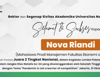 Selamat & Sukses kepada Sdr. Nova Riandi Mahasiswa Prodi Manajemen Fakultas Ekonomi dan Bisnis UNAS Meraih Prestasi Juara 2 Tingkat Nasional