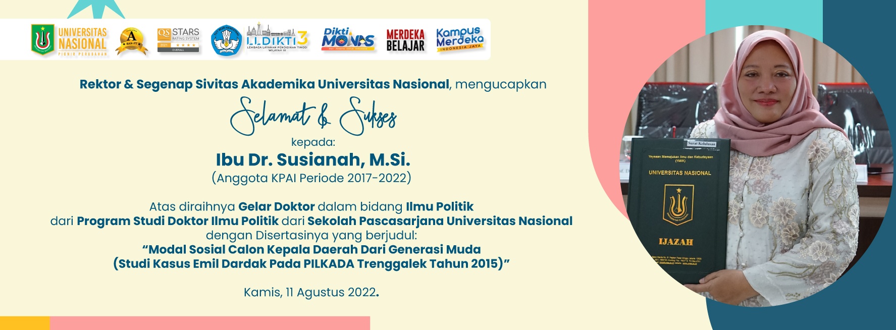 Selamat Dan Sukses Kepada Ibu Dr. Susianah, M.Si., Atas Diraihnya Gelar ...